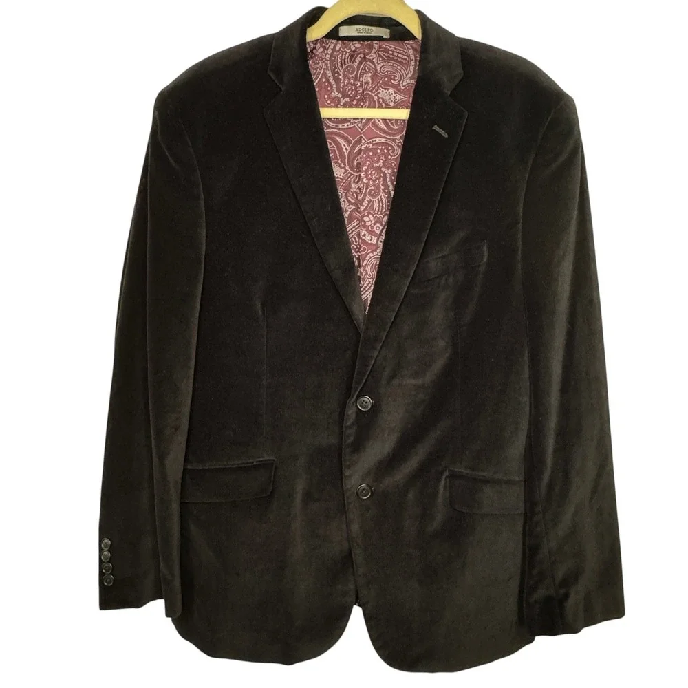 Adolfo Black Velvet Blazer Mens 44R Sport Coat Paisley Lining Gothic Victorian